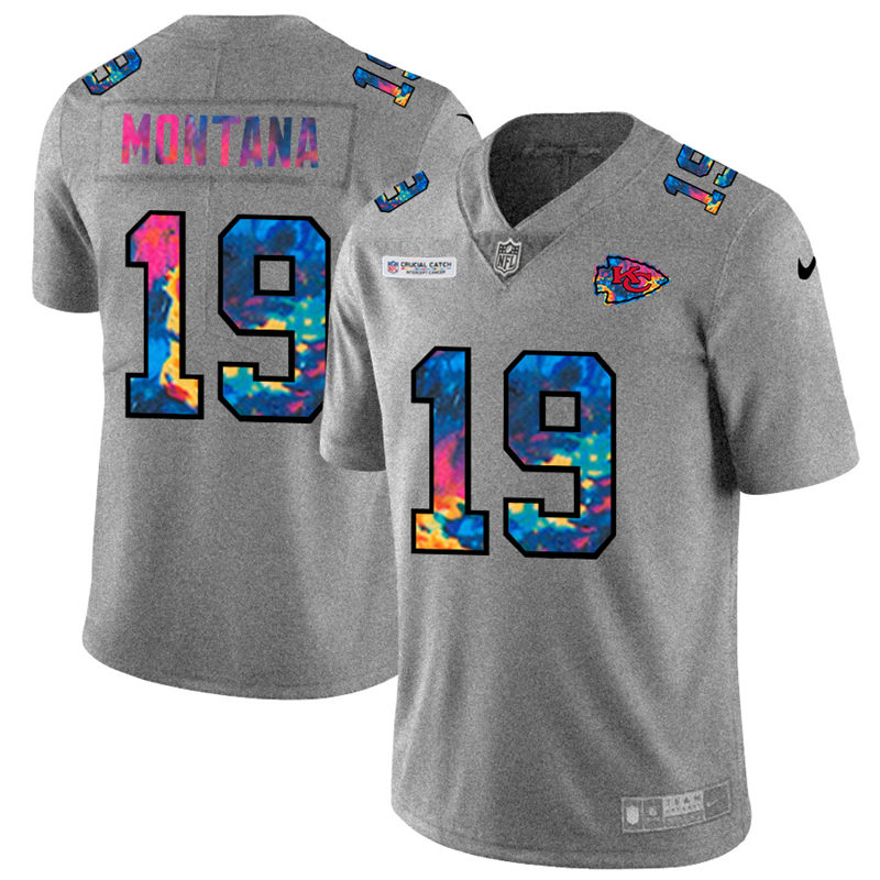NFL Kansas City Chiefs #19 Joe Montana Men Nike MultiColor 2020  Crucial Catch  Jersey Grey